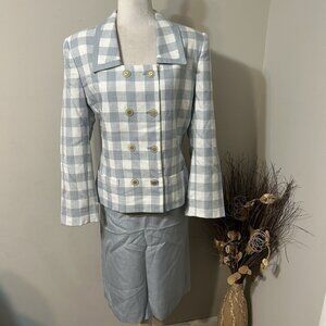 Vtg Kasper For ASL 2pc Skirt Suit Plaid Gray Double Breasted Jacket Lined Sz 14